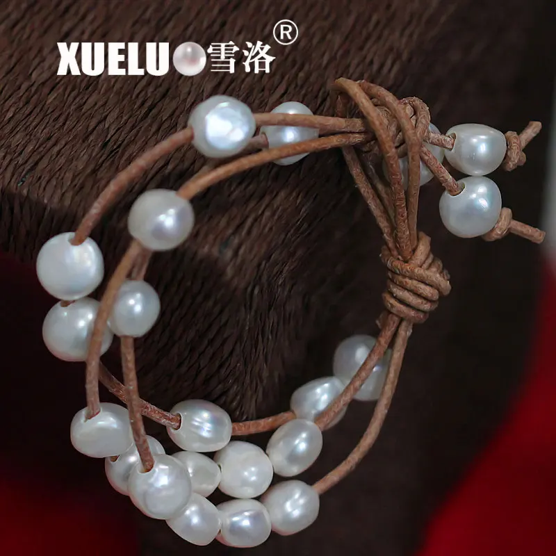 Модный браслет XUELUO из натуральной кожи с натуральным пресноводным жемчугом в