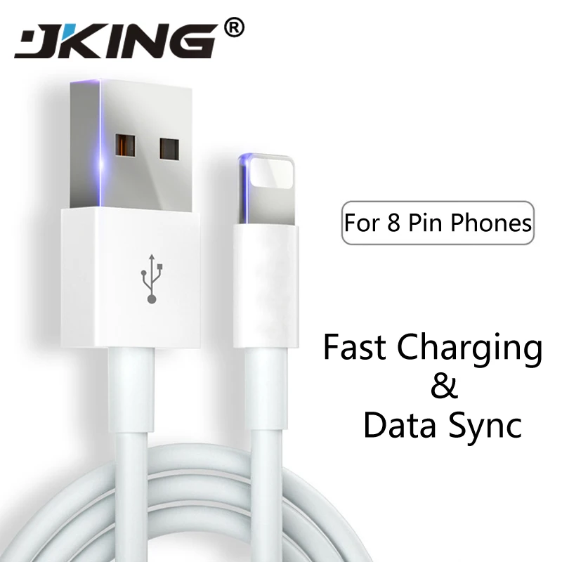 

JKING USB Cable For iPhone 7 8 Plus 5S 5 6S 6 X XR XS Max SE Fast Charging Cable 8 pin EU Plug Travel Wall Charger 8pin
