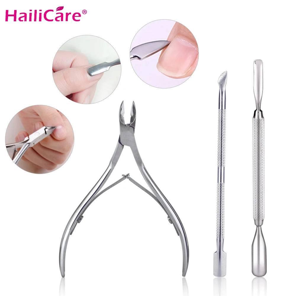 

3pcs/Lot Stainless Steel Cuticle Spoon Pusher Remover Nippers Trimmer Nail Clipper Cutter Manicure Nail Art Tools Fils Kits Set