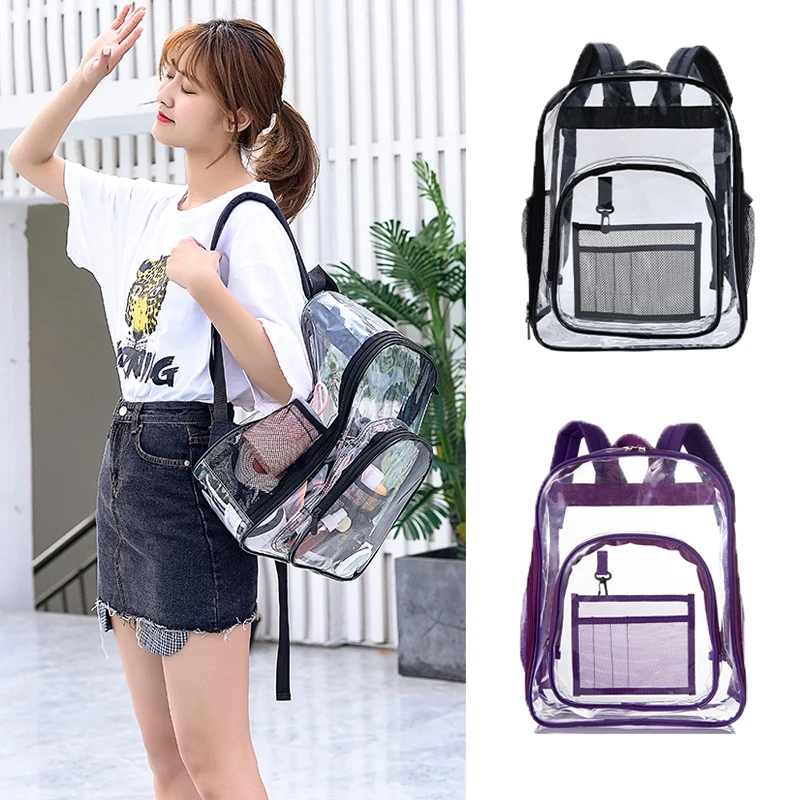 New Women Girl Student School Bag Large Capacity Transparent Clear Backpack Bag School Office Travel Hanging Out Bag