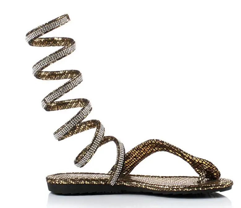 Г., летние женские сандалии со стразами пикантные леггинсы из змеиной кожи сандалии на плоской подошве сандалии-гладиаторы обувь для вечеринок, Sapatos