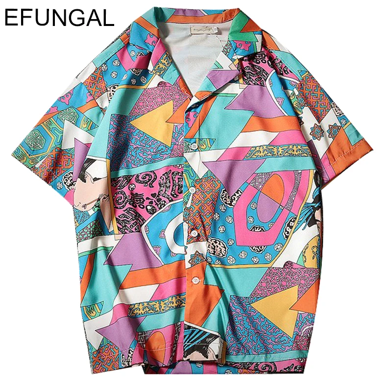 

EFUNGAL Ukiyoe Casual Shirt Short Sleeve Shirt Men Hip Hop Japanese Streetwear 3d Print Summer Fashion Soft Hawaiian Shirts FD88