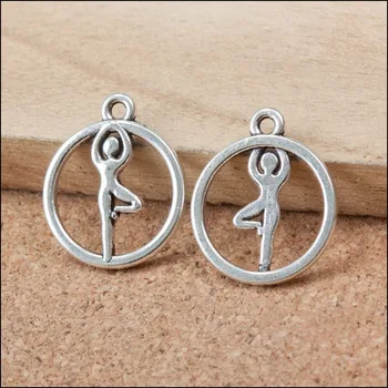 

Factory price 20 Pieces/Lot 19mm*16mm Antique Silver plated sports charms Yoga charms diy necklace pandent For Jewelry Making