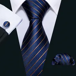 2018 Для мужчин галстук темно-синий в полоску 100% шелковый галстук Барри. ван 3,4 "Жаккард вечерние свадебные тканые модных дизайнеров галстук