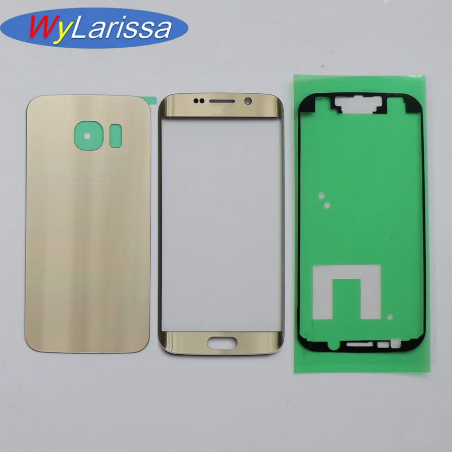 

Front Touch Panel Outer Lens + Rear Battery Door Back Glass Housing Cover With Sticker +Adhesive For Samsung Galaxy S6 Edge G925