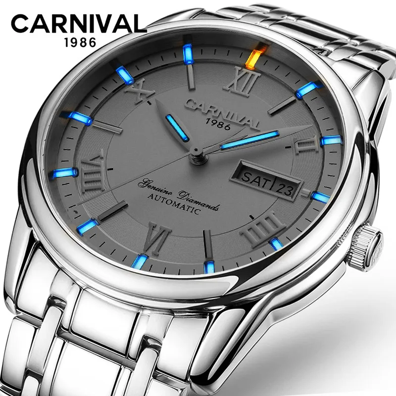 

Tritium Luminous Mechanical Watch Men Wrist Automatic Watches CARNIVAL Men Waterproof Full-Steel Watch Clock Montre Homme