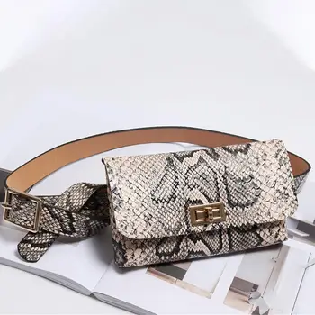 

Women Waist Pack Serpentine Fanny Pack Pu Leahter Waist Bag Famal Fashion Snake Skin Waist Belt High quality Female Purse