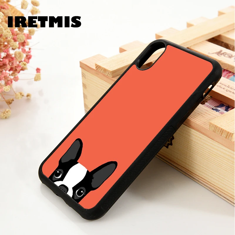 Iretmis 5 5S SE 6 6S Soft TPU Silicone phone case cover for iPhone 7 8 plus X Xs 11 Pro Max XR Boston Terrier Puppy Dog Mint | Мобильные