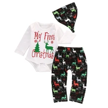 My First/одежда на Рождество; комбинезон для новорожденных мальчиков и девочек; штаны; одежда с принтом оленя; Размеры 0-24M