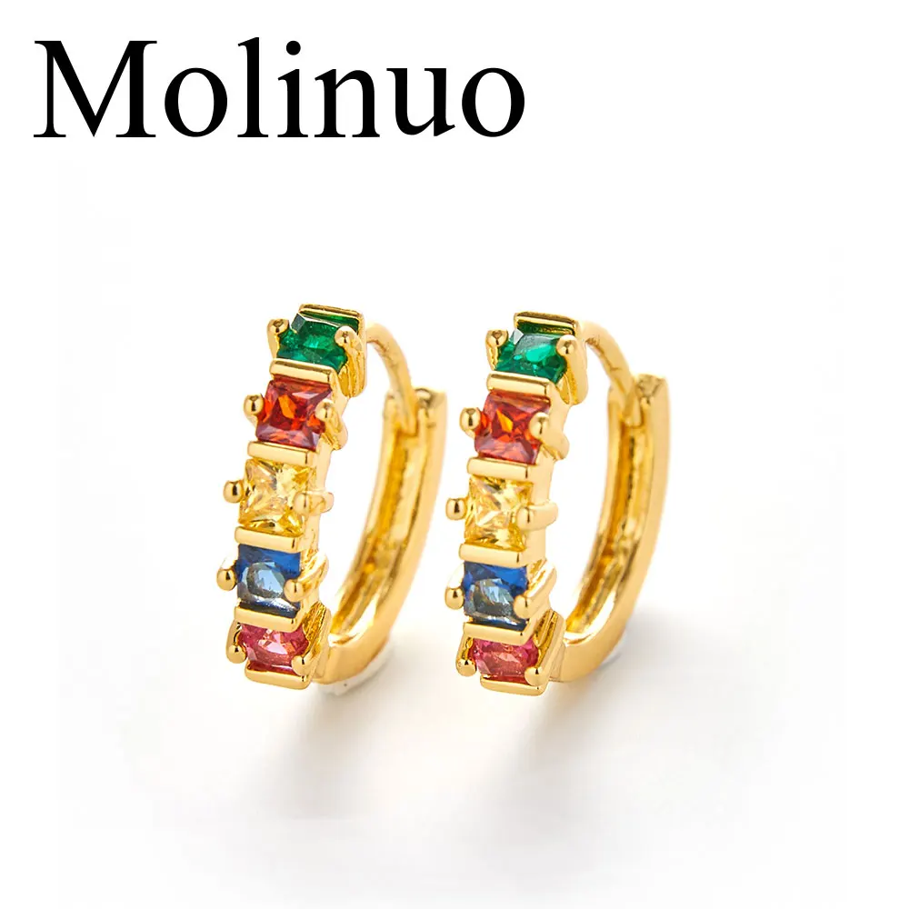 

Molinuo gold color baguette cubic zirconia colorful rainbow cz delicate arround earring for women elegance hot fashion jewelry