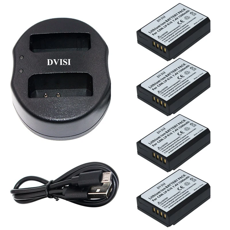 4pcs 1.5Ah LP E10 LP E10 LPE10 Batteries with USB Dual Charger for Canon EOS 1100D 1200D Kiss