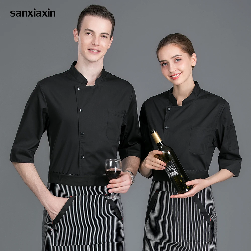 

new point sleeve chef Work shirt Double Breasted Restaurant Kitchen Chef Cook Jacket Catering Waiter Waitress Uniform Wholesale
