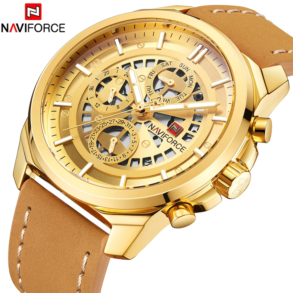 Vente 2018 NOUVEAU NAVIFORCE Marque Mens Montres À Quartz 24 Heure Date Horloge Hommes De Mode Bracelet En Cuir Sport Montre Bracelet Relogio Masculino