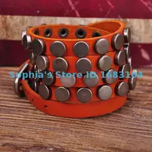 S317 оранжевый рок и R& B круглые заклепки мульти 5-Обёрточная бумага кожа силиконовые браслеты мужские