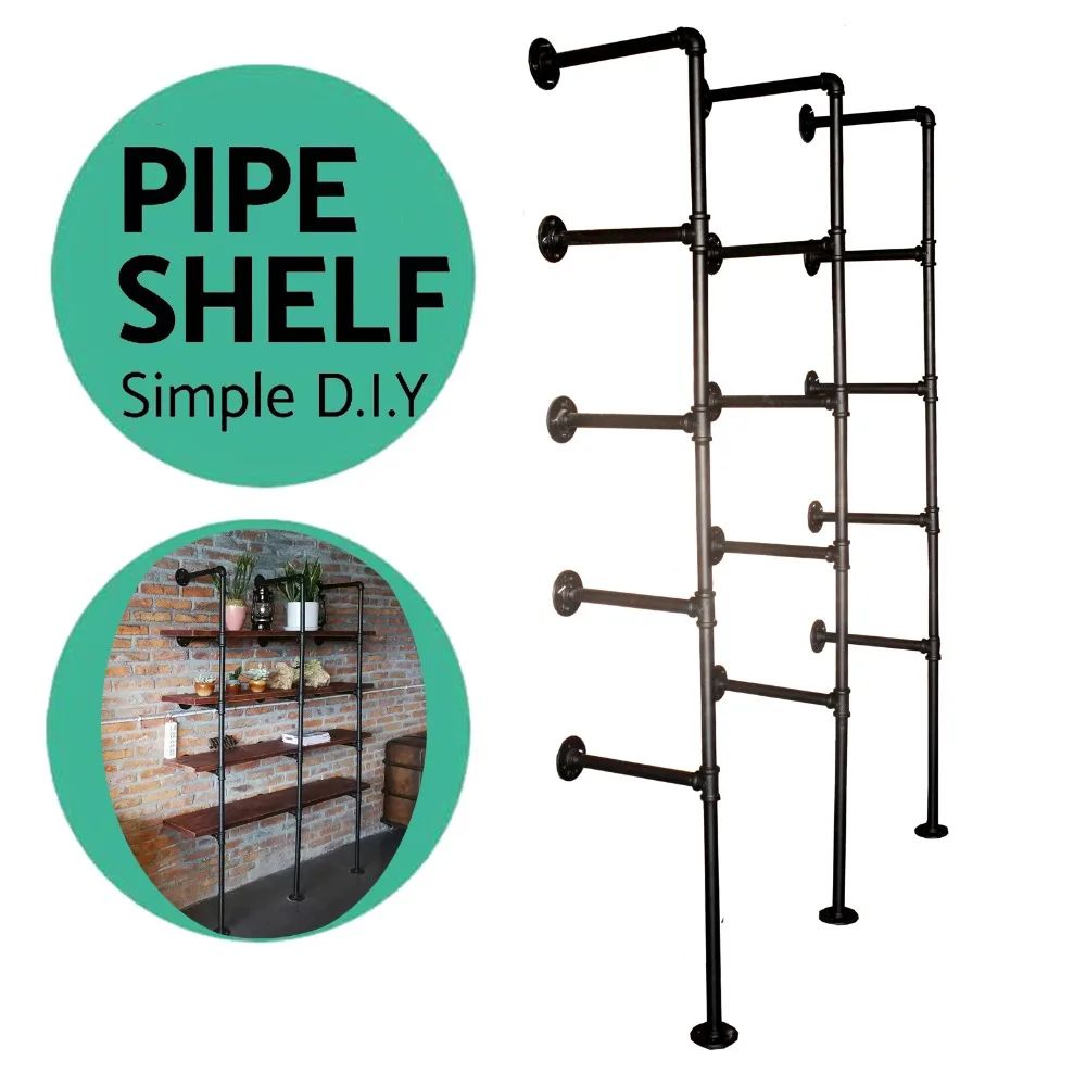 Industrial Pipe Bookshelf Standing Book Shelves Storage Set of 3pcs 5-Tier Storage Bookshelf Rack Pipe Shelf Bracket