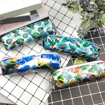 

1 Pcs Kawaii Animal Flamingo Parrot Tropical Plants Fruits Laser Pencil Bags Students Stationery Pencil Case Escolar Supplies