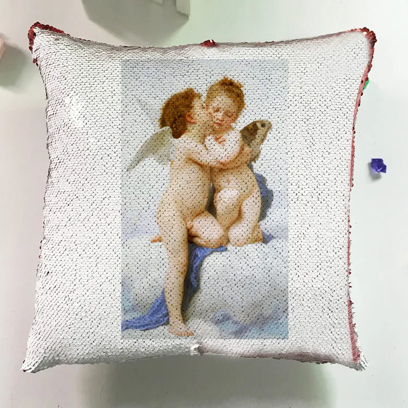 Modern Home Decor Chair Cushion Square Pillow Custom Reversible Sequin Pillowcase  Oil Painting Cushion Cover Lovely Children J038 (6)