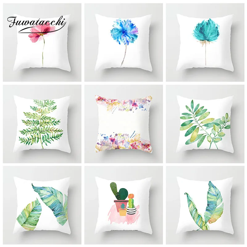 

Fuwatacchi Plant Painted Cushion Cover Pineapple Cactus Flower Pillow Cover For Home Car Sofa Chair Decoration White Pillowcases
