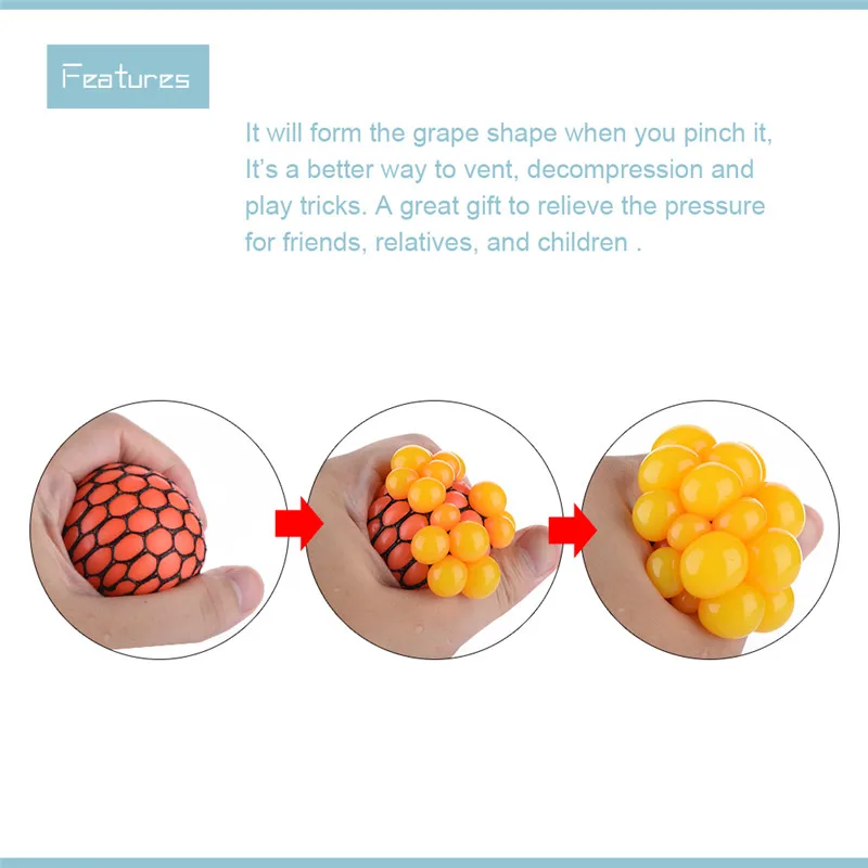 Забавные выпуск Давление мячик для снятия стресса сожмите мяч запястье руки упражнение стресс винограда Форма для детей взрослые "Антистресс" Игрушки для лепки