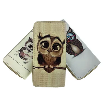 

MoneRffi 2019 Women Clutch Wallet Bag Long Purse Print Cartoon Animal Owl Long Zip PU Purse Teen Girls Phone Ladies Card Holder
