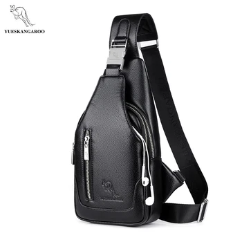 

YUESKANGAROO Brand Men Leather Travel Chest Bag Business Men Messenger Bag Vintage Crossbody Shoulder Bag Zipper Chest Bag