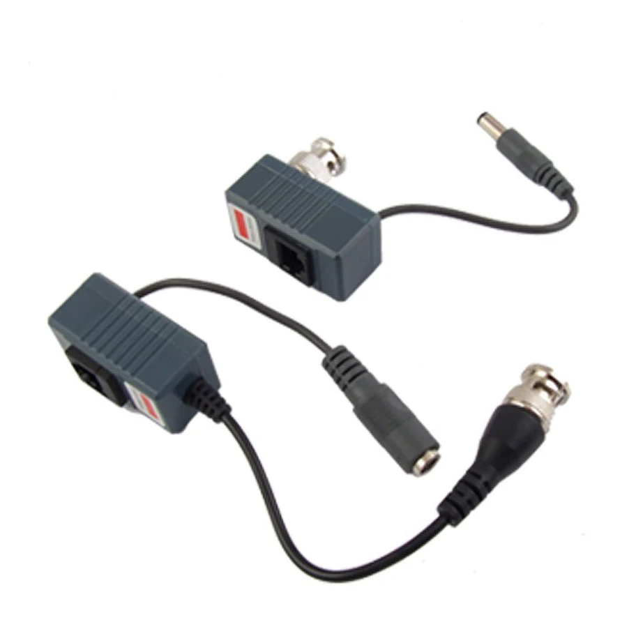 

2 x CCTV Camera UTP BNC Male to RJ45 5.5x2.1MM Power Video Balun Transceiver