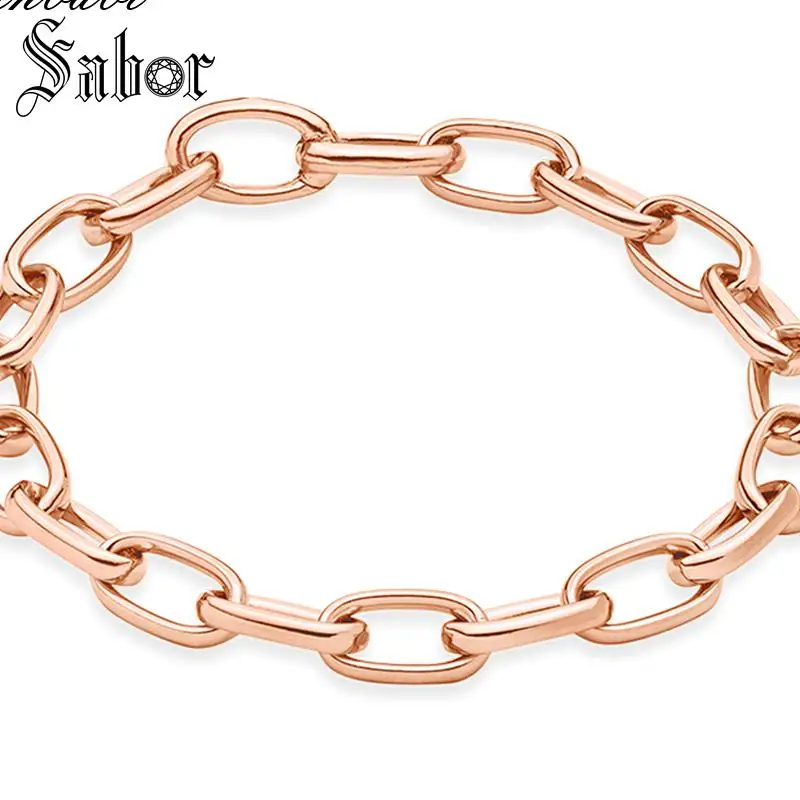 

female Bracelets Link Chain Rose Gold Color Length 20cm For Women & Men Office Gift Bracelet Fit Charms jewellery