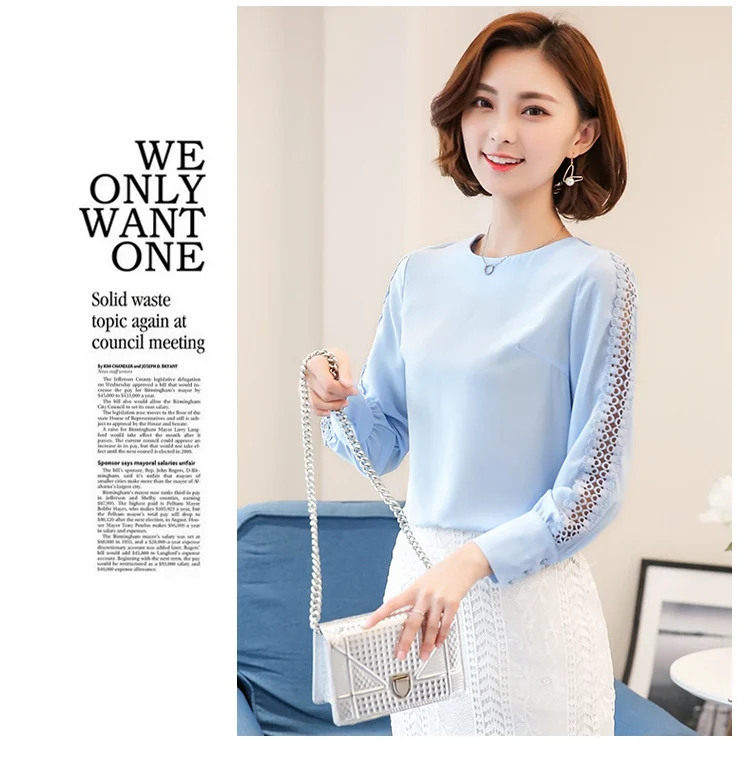 TOTNWANG casual women's blouse solid with lace sleeves chiffon plus size o neck lace blouses 2017 long sleeve CSB8216 (16)