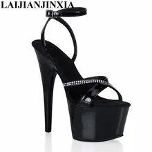 LAIJIANJINXIA/фирменные летние блестящие сандалии на высоком квадратном каблуке 17 см с металлическим ремешком женская обувь черные танцевальные туфли