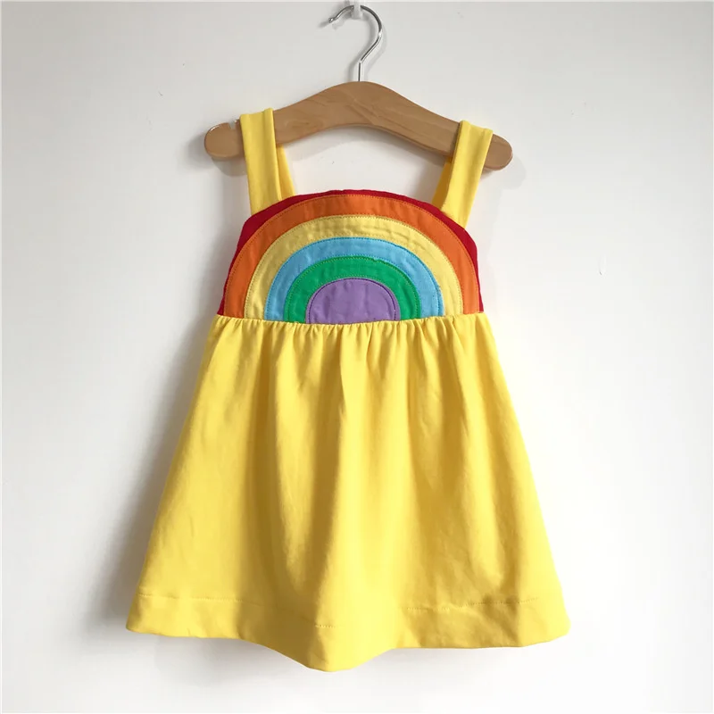 Baby Girls Suspenders Dress Cartoon Rainbow Children Summer Brand Clothing Kids Casual Dresses Yellow Cotton Costumes