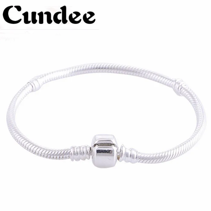 925 Sterling Silver Bracelet With Clasp Clip Charm Bracelets Snake Chain Bracelet DIY Fits European Brand Charm Beads silver multi layers chain with leaf shape charm bracelets