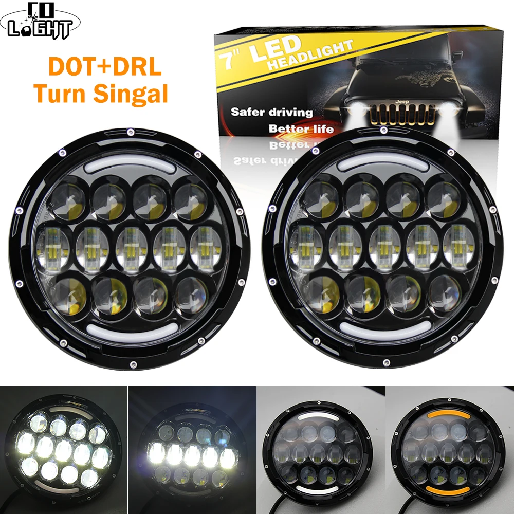 

CO LIGHT 7" 110W LED Headlights Turn Singal for Jeep CJ Wrangler JK DRL 12V 24V Headlamps Driving Light for Land Rover Defender