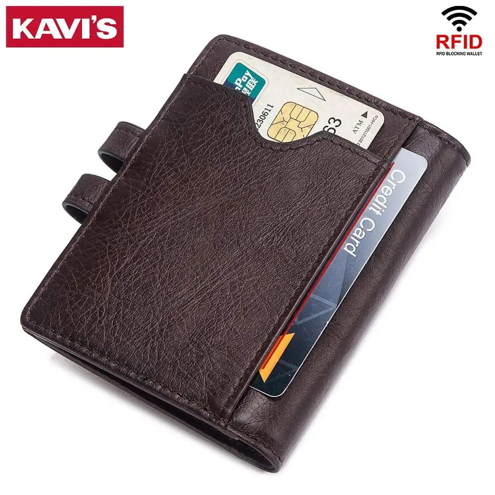Кошелек KAVIS из натуральной кожи с отделением для кредитных карт, многофункциональный кошелек для ID, маленький мужской кошелек для монет, тонкий мужской мини-кошелек