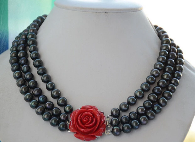 

FREE SHIPPING3strands 10mm black round freshwater pearl necklace 19inch (Z6363)