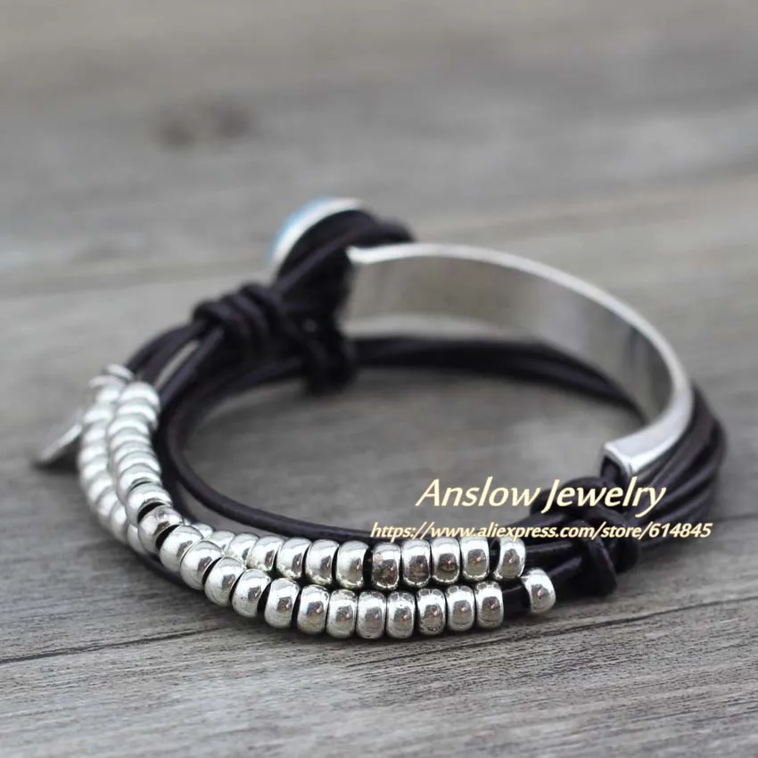 Anslow дизайн модные украшения Летний стиль смола уникальный серебряный кожаный браслет с бусинами для женщин День Святого Валентина LOW0501LB
