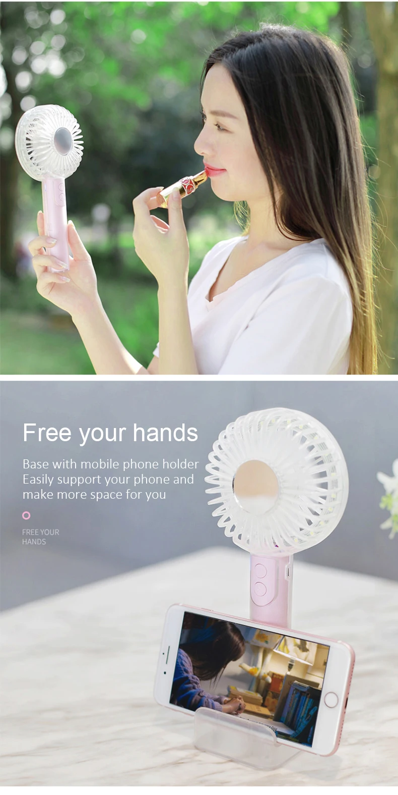 Mini Ventilador USB Fan Rechagable Portable Phone Holder Handheld Makeup Mirror USB Cooling Fan Cooler Gadget Office Gadgets