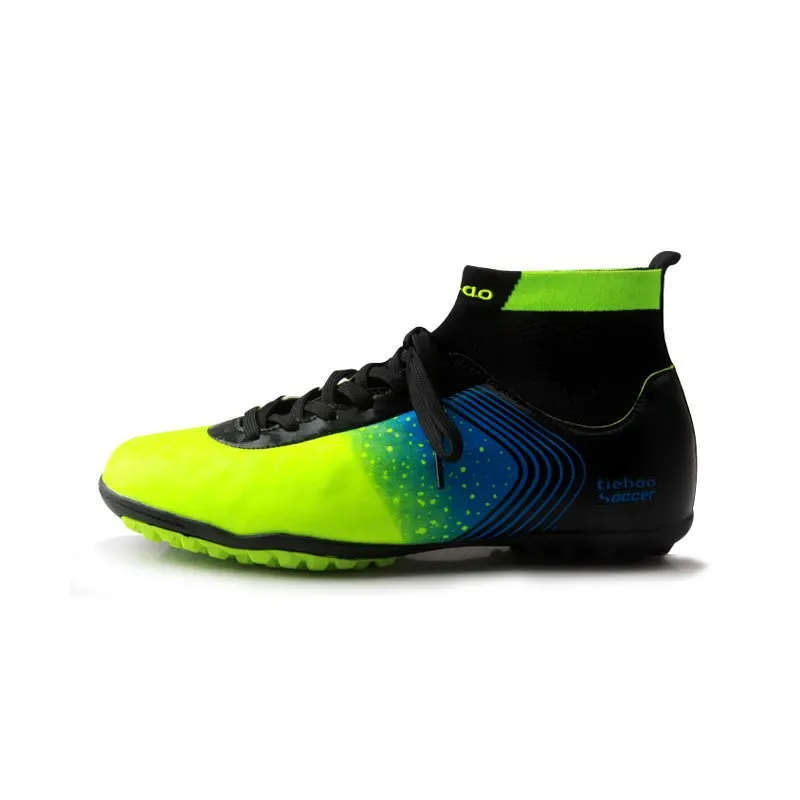 TIEBAO Марка Профессиональный Для мужчин футбол Обувь для футбола кроссовки открытый TF Turf Нескользящие ботильоны на высоком футбольные бутсы взрослых сапоги - Цвет: Fluorescence Green