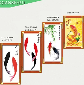 

QIANZEHUI,Needlework, DIY 3d cross stitch Living Room Serie two fish,Sets For Embroidery Sets For Embroidery kit,Home Decoration