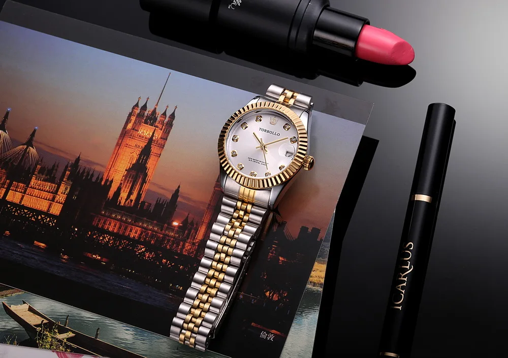 TORBOLLO женские наручные часы Роскошные серебристо-розовые кварцевые женские часы с циферблатом бриллиантовые Авто Дата Модные женские наручные часы Топ