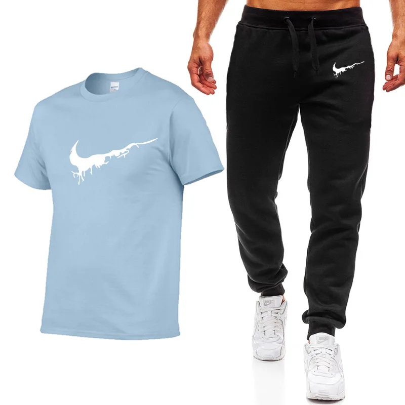 رجل ركض سراويل تقليدية + القمصان مجموعة 2 قطعة كيت اللياقة البدنية الرجال الرياضية رياضية نحيل Sweatpants السراويل الجمنازيوم السراويل الترنك