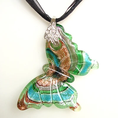 

RED SNAKE Murano Glass Blue Green Golden Butterfly Pendant Necklace