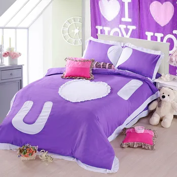 

Soft Comfortable Cartoon Deep love Applique Bedding set Ruffles Duvet Cover Bed Sheet Pillowcases Twin Queen size 3/4Pcs