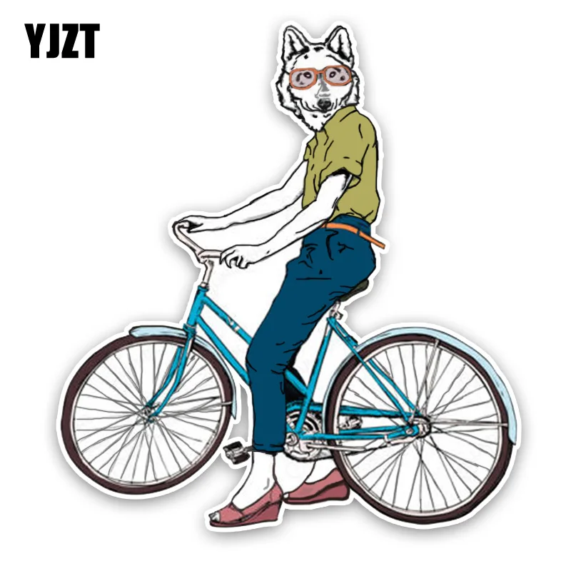 YJZT 15.9*17.5CM Interesting Lovely Wolf Girl Cartoon Bicycle Colored PVC High Quality Car