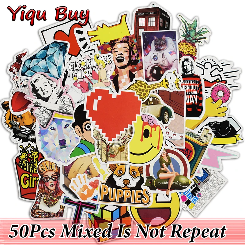 New 50Pcs Mixed Cool Stickers for Car Styling Motorcycle Skateboard Laptop Phone Bicycles Vinyl Decals DIY