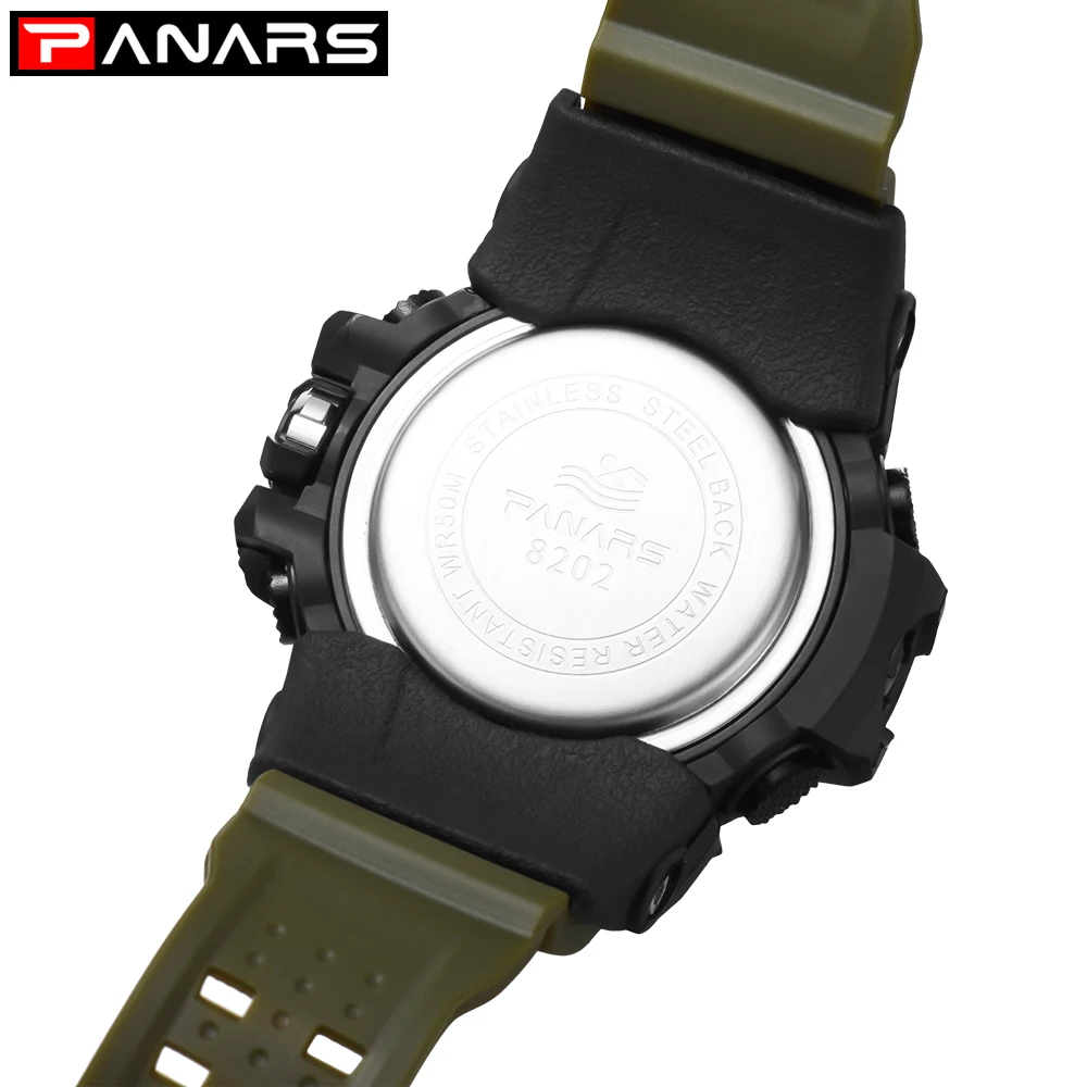 Panars Men's Watches Modern Digital Watch LED Analog Electronic Quartz Watches 50M Waterproof Sport Hand Watch Man With Compass