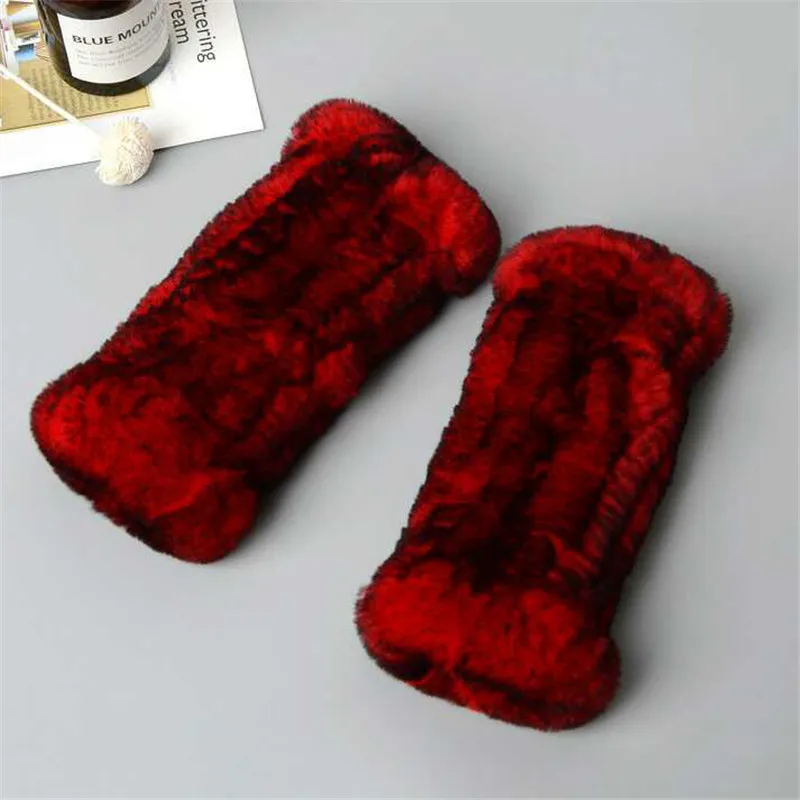

XINYAWEI Winter Real Rex Rabbit Fur Gloves Leather Wool Gloves New Fashion Elastic Pure Gloves Knit Women Go Out Warm Gloves.