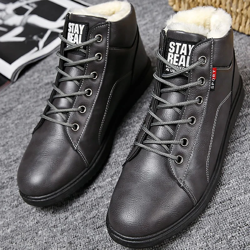 

Winter boots men plus size 38-45 lace-up designer 2019 new ankle boots for man plush warm snow boots wear-resistant male shoes