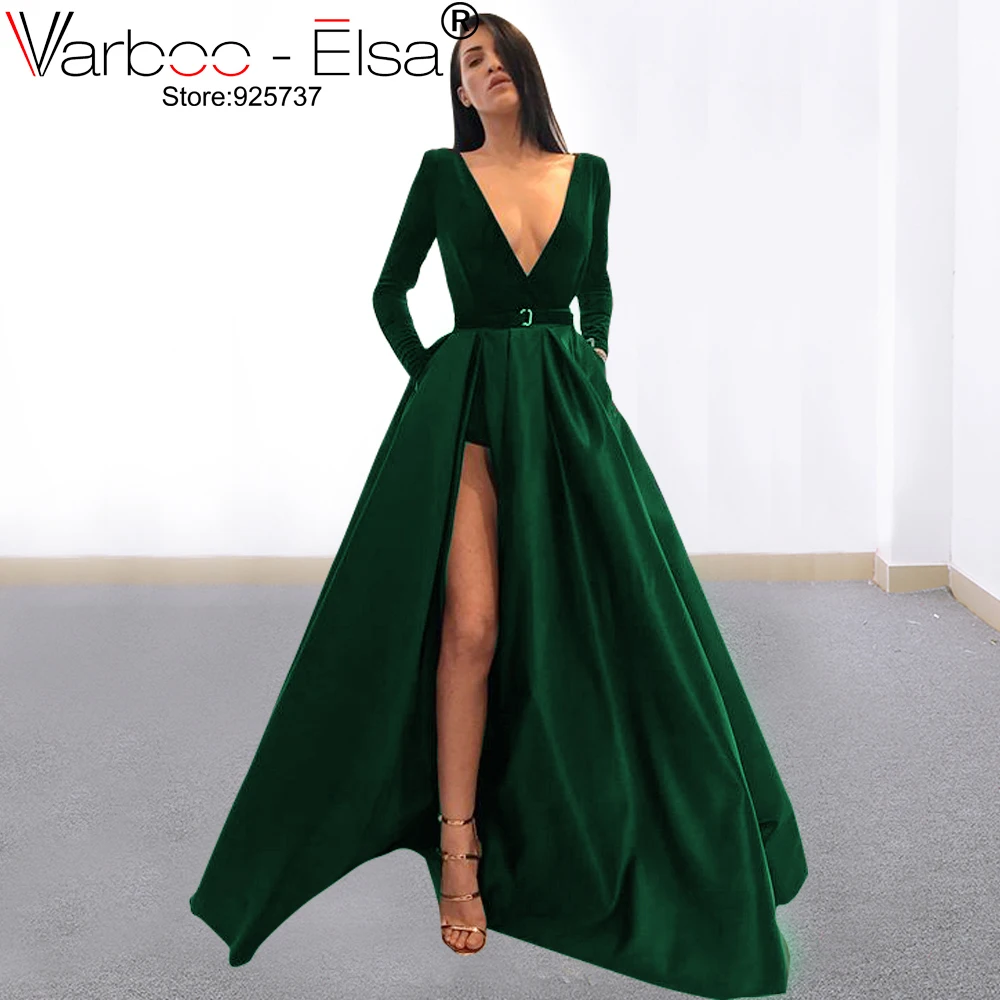 VARBOO_ELSA сексуальное вельветовое платье с длинным рукавом и глубоким v образным