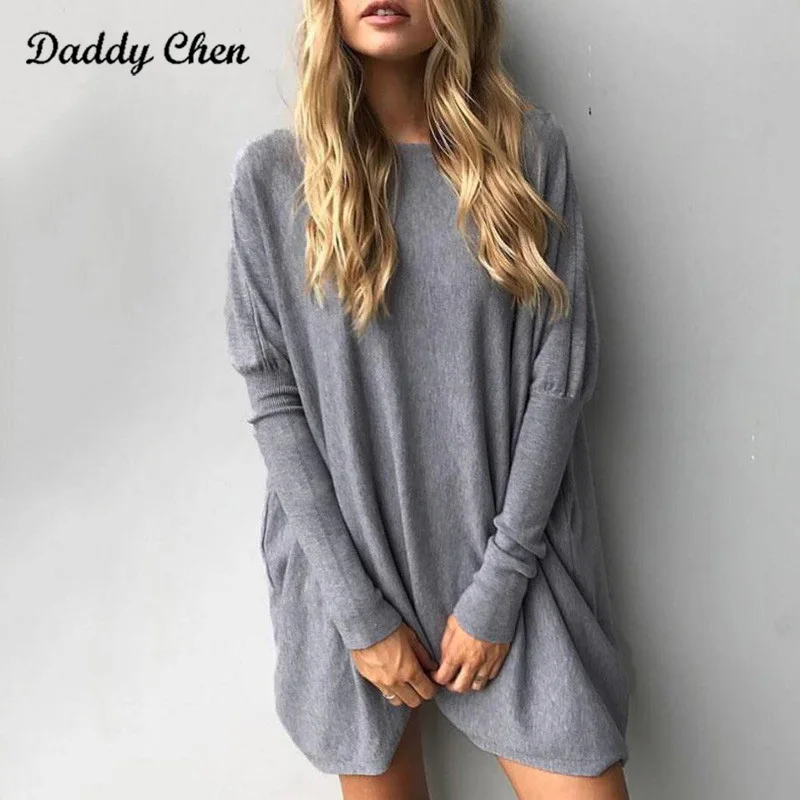 Sweater Women Autumn long Batwing Sleeves Sweater Winter Round Neck Female Jumper Fashion Solid Color Loose Casual Pullover Tops