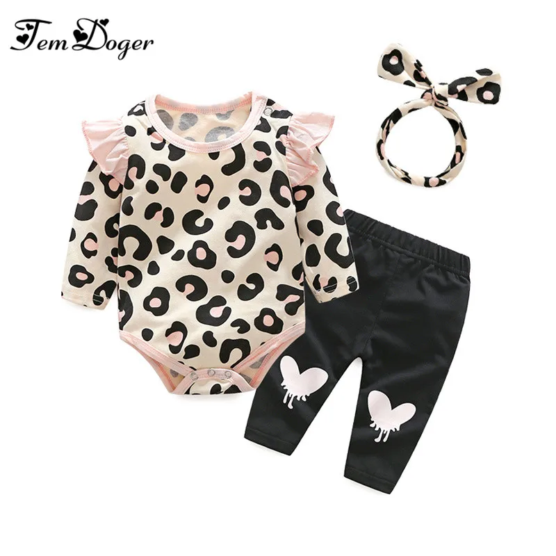 Tem Doger Autumn Baby Girl Clothes Set Newborn Leopard Rompers Pants Headband 3pcs Outfits Set Infant Baby Girls Clothing Suit Baby Girl Clothes Baby Girl Clothes Setbaby Girls Clothing Aliexpress